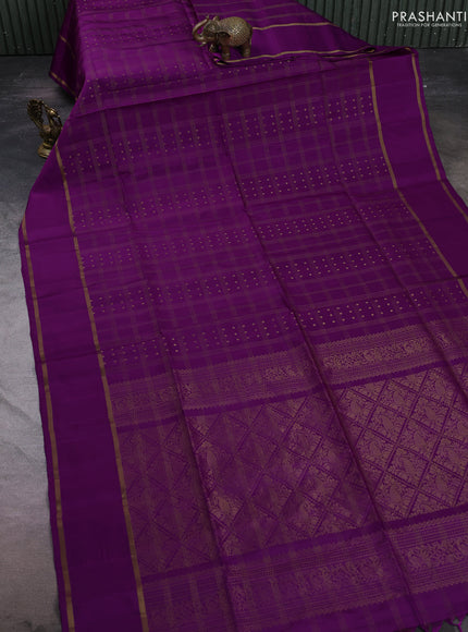 Pure soft silk saree purple with allover zari checks & buttas and rettapet zari woven border