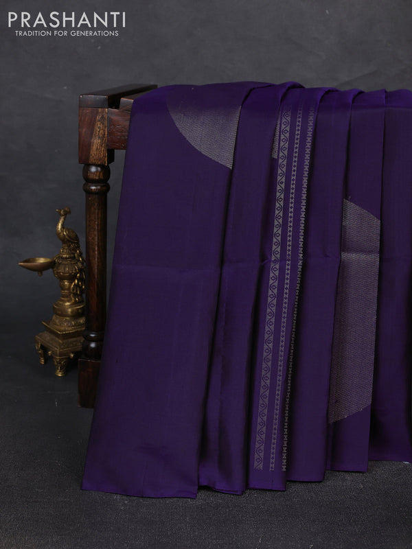 Pure soft silk saree violet with zari woven geometric weaves in borderless style