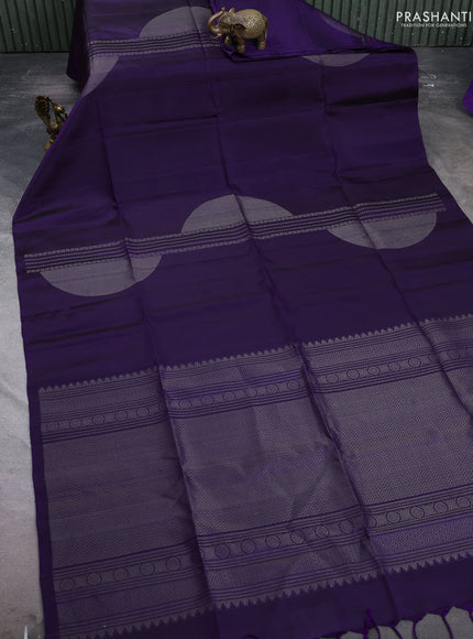 Pure soft silk saree violet with zari woven geometric weaves in borderless style