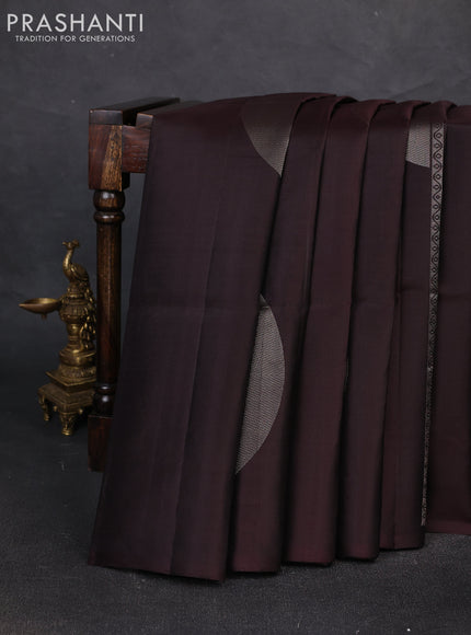 Pure soft silk saree deep coffee brown with zari woven geometric weaves in borderless style