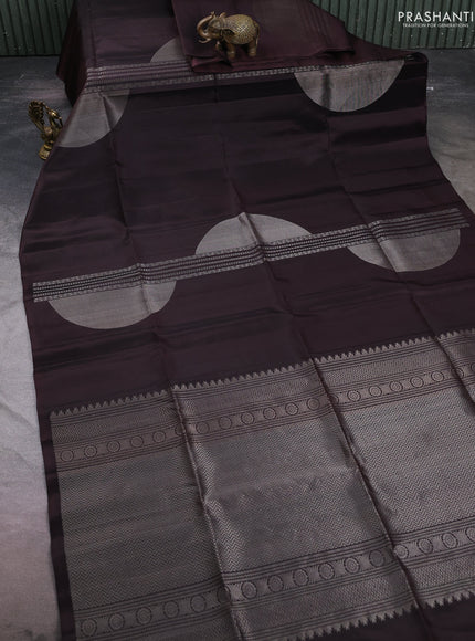 Pure soft silk saree deep coffee brown with zari woven geometric weaves in borderless style