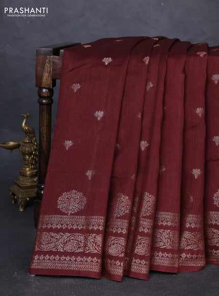 Banarasi semi matka silk saree coffee brown with allover thread & zari woven buttas and woven border