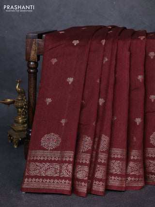 Banarasi semi matka silk saree coffee brown with allover thread & zari woven buttas and woven border