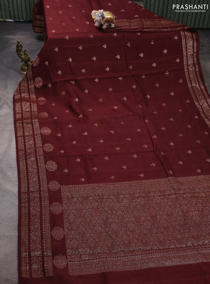 Banarasi semi matka silk saree coffee brown with allover thread & zari woven buttas and woven border