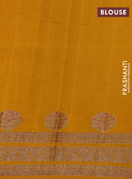 Banarasi semi matka silk saree mustard yellow with allover thread & zari woven buttas and woven border