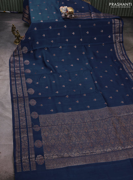 Banarasi semi matka silk saree peacock blue with allover thread & zari woven buttas and woven border