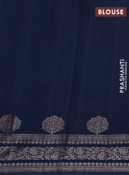 Banarasi semi matka silk saree peacock blue with allover thread & zari woven buttas and woven border