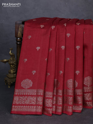 Banarasi semi matka silk saree maroon with allover thread & zari woven buttas and woven border