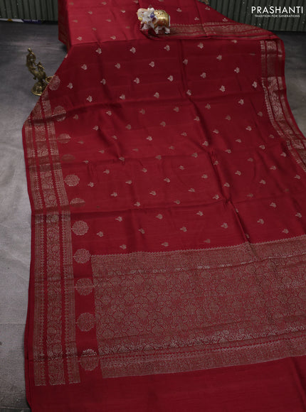 Banarasi semi matka silk saree maroon with allover thread & zari woven buttas and woven border