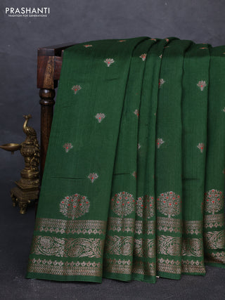 Banarasi semi matka silk saree green with allover thread & zari woven buttas and woven border