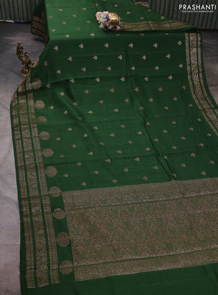 Banarasi semi matka silk saree green with allover thread & zari woven buttas and woven border