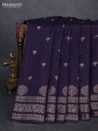 Banarasi semi matka silk saree navy blue with allover thread & zari woven buttas and woven border