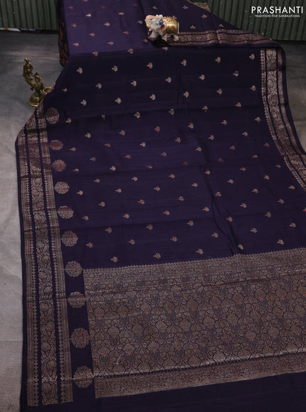 Banarasi semi matka silk saree navy blue with allover thread & zari woven buttas and woven border