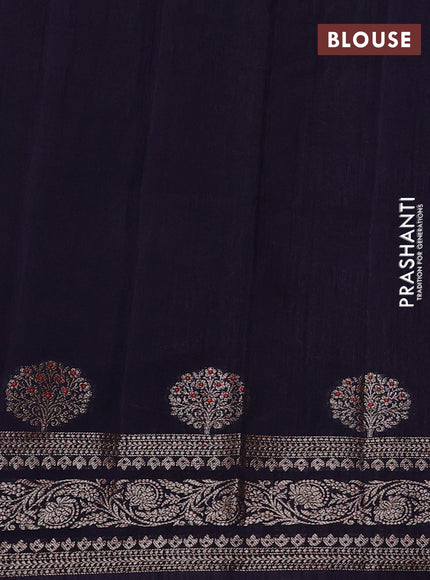 Banarasi semi matka silk saree navy blue with allover thread & zari woven buttas and woven border