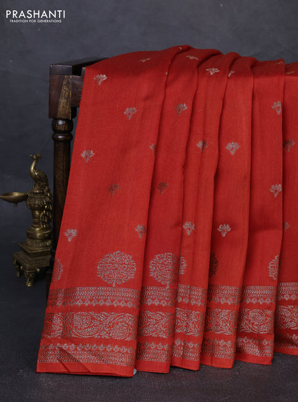 Banarasi semi matka silk saree orange with allover thread & zari woven buttas and woven border