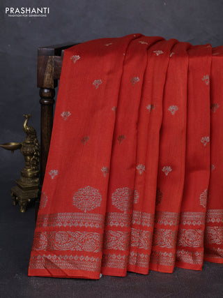 Banarasi semi matka silk saree orange with allover thread & zari woven buttas and woven border