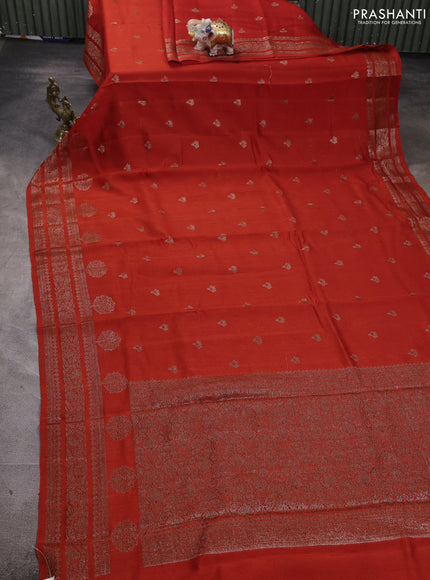 Banarasi semi matka silk saree orange with allover thread & zari woven buttas and woven border