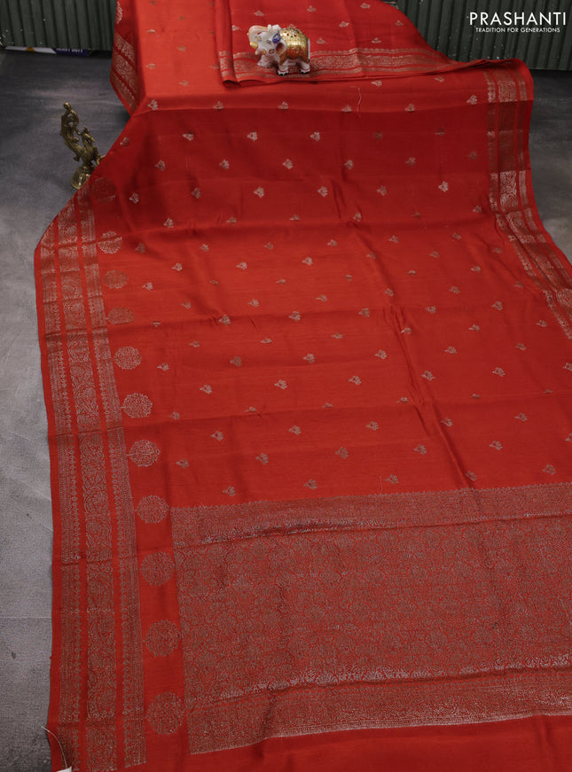 Banarasi semi matka silk saree orange with allover thread & zari woven buttas and woven border