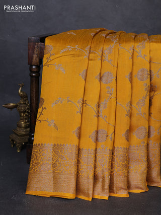 Banarasi semi matka silk saree mustard yellow with allover thread & zari weaves and woven border