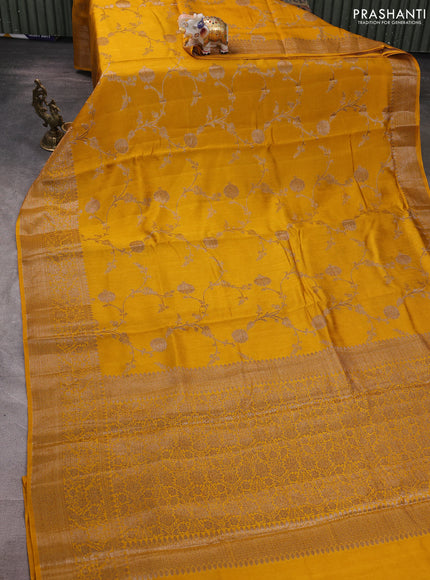 Banarasi semi matka silk saree mustard yellow with allover thread & zari weaves and woven border