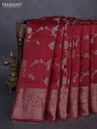 Banarasi semi matka silk saree maroon with allover thread & zari weaves and woven border