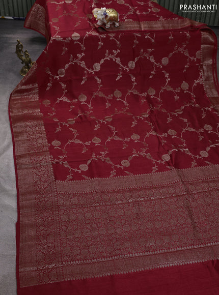 Banarasi semi matka silk saree maroon with allover thread & zari weaves and woven border