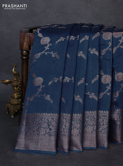 Banarasi semi matka silk saree peacock blue with allover thread & zari weaves and woven border