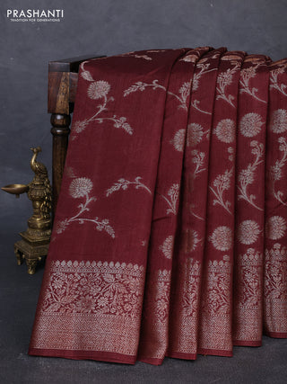 Banarasi semi matka silk saree coffee brown with allover thread & zari weaves and woven border