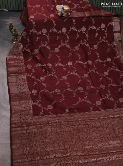 Banarasi semi matka silk saree coffee brown with allover thread & zari weaves and woven border