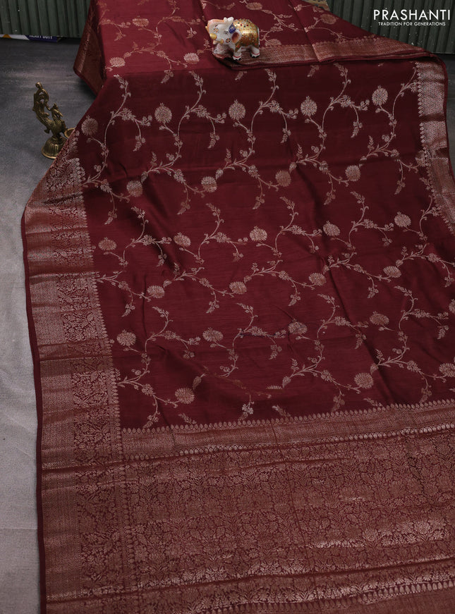 Banarasi semi matka silk saree coffee brown with allover thread & zari weaves and woven border