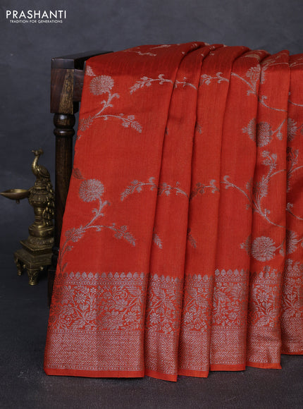 Banarasi semi matka silk saree orange with allover thread & zari weaves and woven border