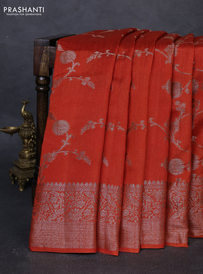 Banarasi semi matka silk saree orange with allover thread & zari weaves and woven border