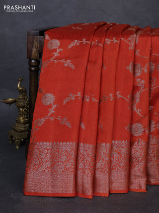 Banarasi semi matka silk saree orange with allover thread & zari weaves and woven border
