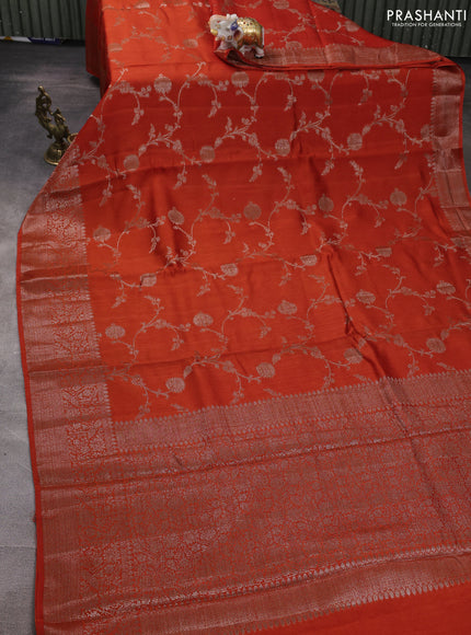 Banarasi semi matka silk saree orange with allover thread & zari weaves and woven border