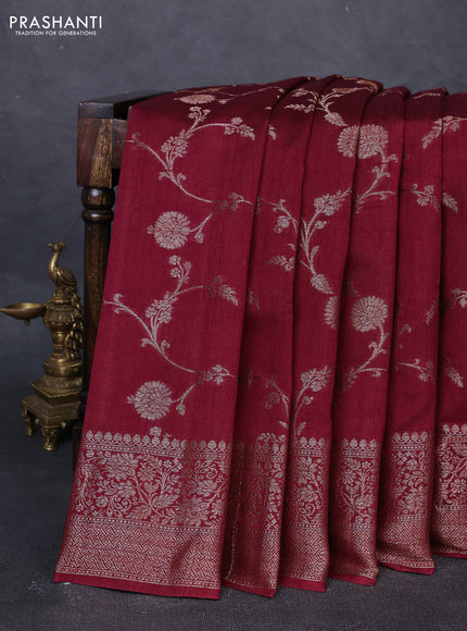 Banarasi semi matka silk saree wine shade with allover thread & zari weaves and woven border