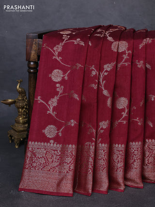 Banarasi semi matka silk saree wine shade with allover thread & zari weaves and woven border
