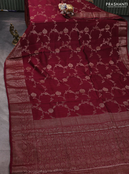 Banarasi semi matka silk saree wine shade with allover thread & zari weaves and woven border