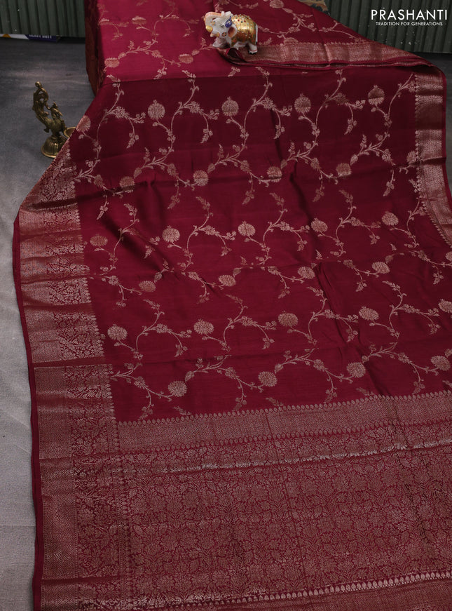 Banarasi semi matka silk saree wine shade with allover thread & zari weaves and woven border