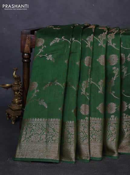 Banarasi semi matka silk saree green with allover thread & zari weaves and woven border