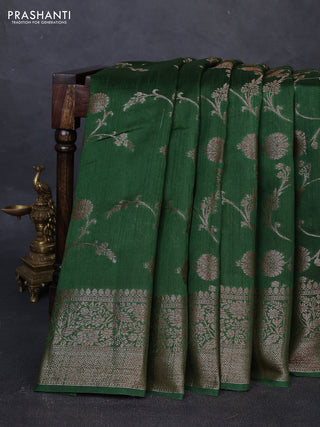 Banarasi semi matka silk saree green with allover thread & zari weaves and woven border