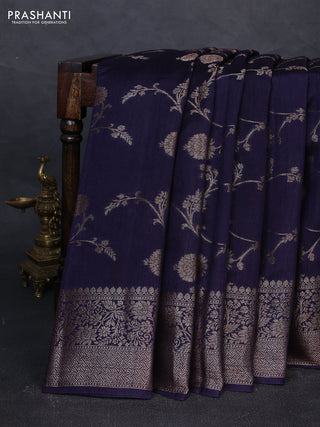 Banarasi semi matka silk saree navy blue with allover thread & zari weaves and woven border