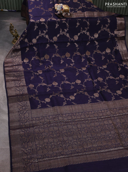 Banarasi semi matka silk saree navy blue with allover thread & zari weaves and woven border