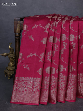 Banarasi semi matka silk saree pink with allover thread & zari weaves and woven border