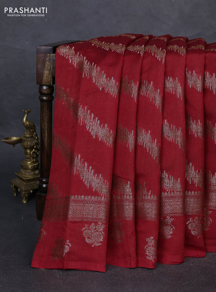 Banarasi semi matka silk saree maroon with allover thread & zari weaves and woven border