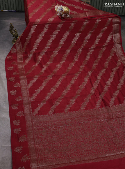 Banarasi semi matka silk saree maroon with allover thread & zari weaves and woven border