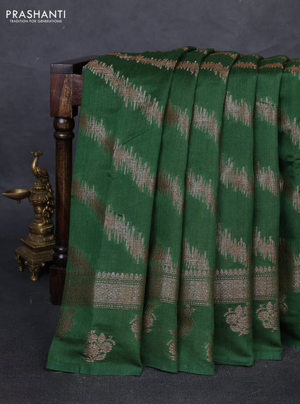 Banarasi semi matka silk saree green with allover thread & zari weaves and woven border