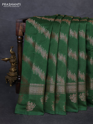 Banarasi semi matka silk saree green with allover thread & zari weaves and woven border