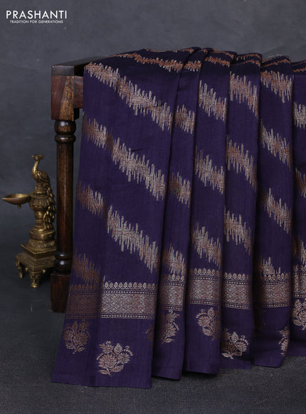 Banarasi semi matka silk saree navy blue with allover thread & zari weaves and woven border