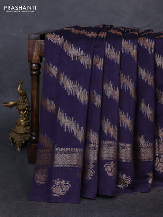 Banarasi semi matka silk saree navy blue with allover thread & zari weaves and woven border