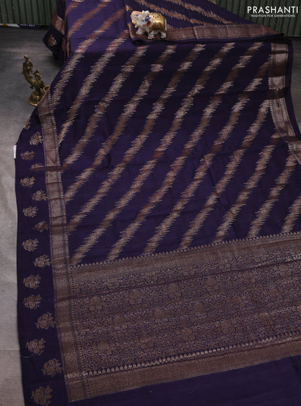 Banarasi semi matka silk saree navy blue with allover thread & zari weaves and woven border